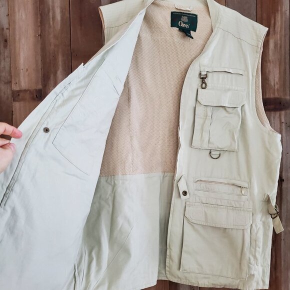 VTG ORVIS FLY FISHING Vest Jacket Pockets Sz L Hunting Khaki Safari Photography - Picture 9 of 11
